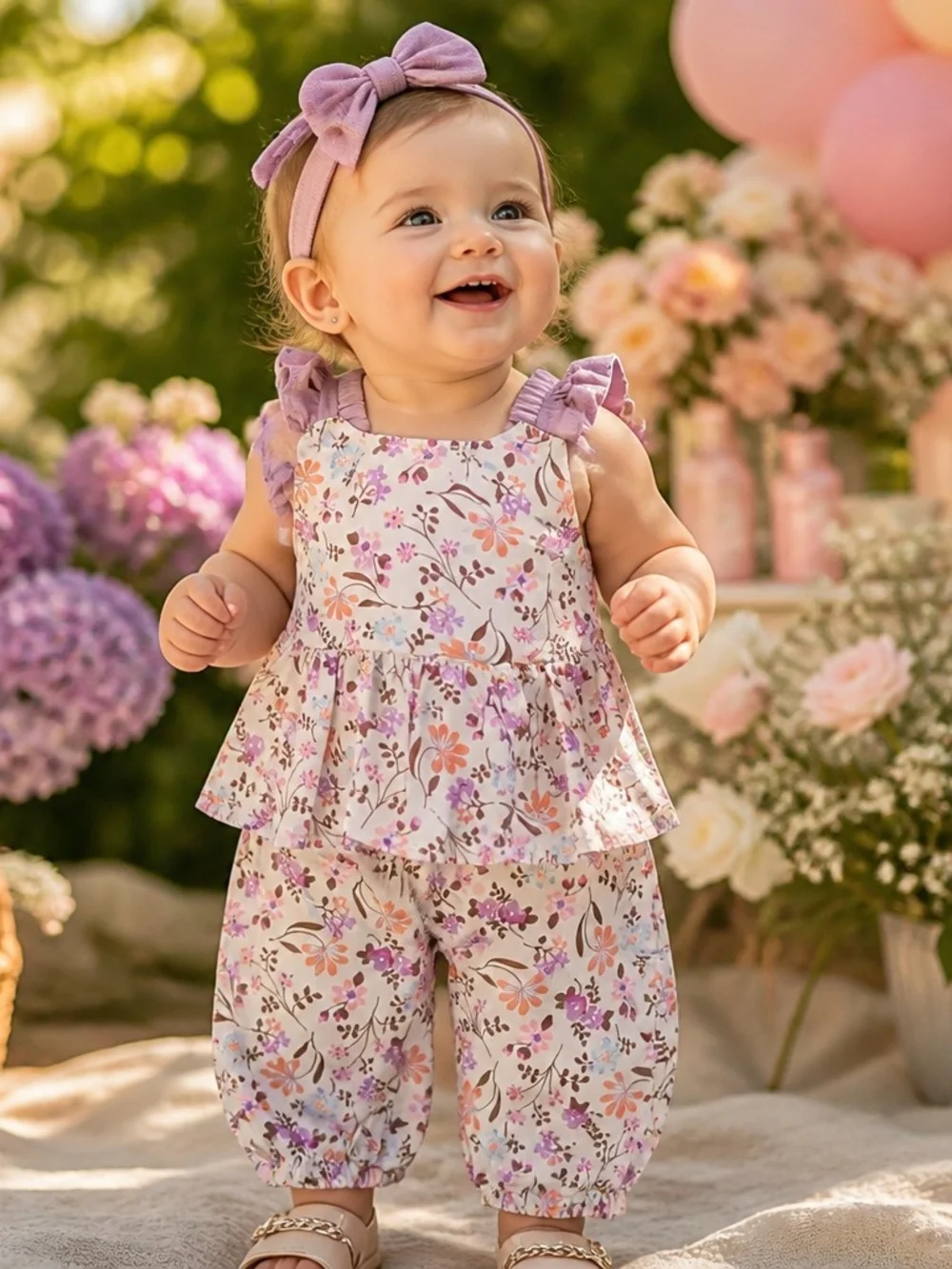 Wonder nation Floral Baby Outfit in Lavender, Pink and Brown